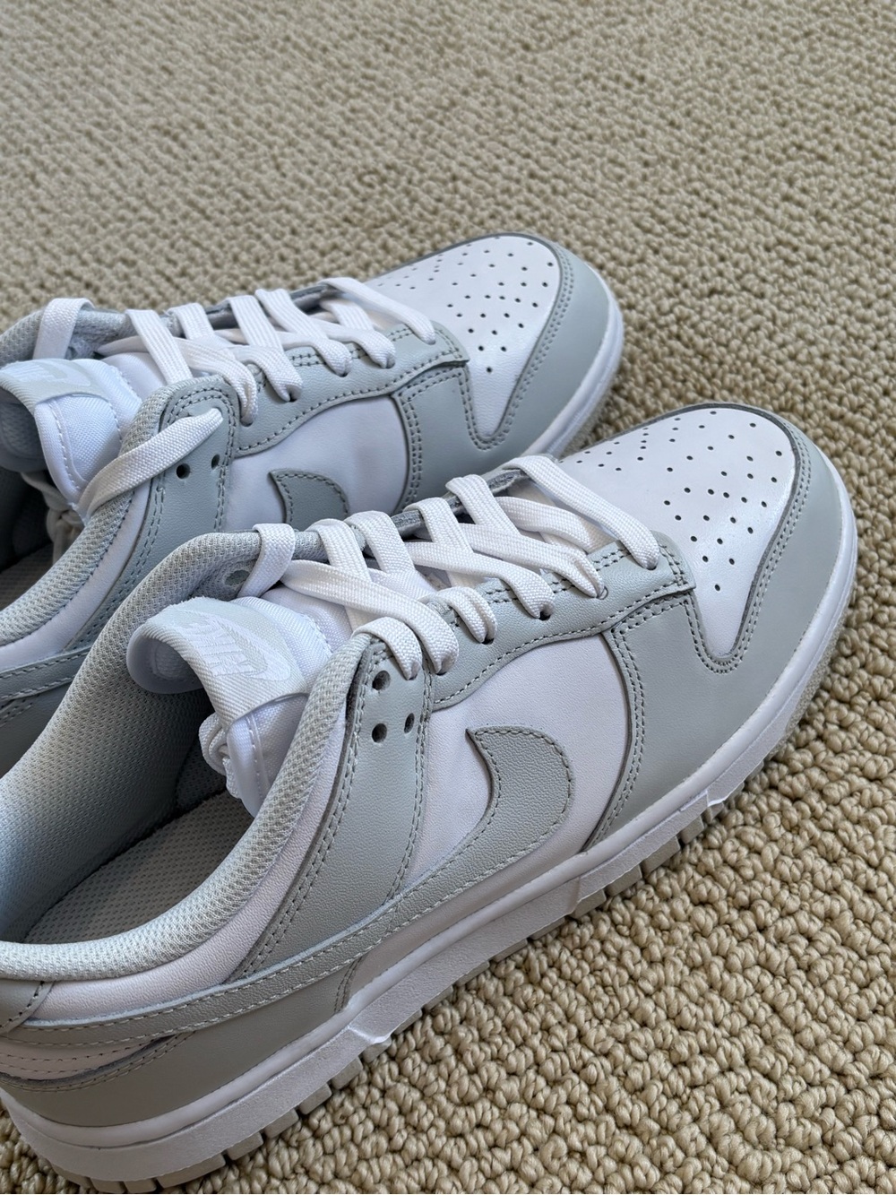 New Nike Dunk Low, Low-Top Athletic Sneakers in Light Gray and White